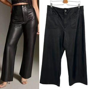 Anthropologie Maeve‎ The Colette Pants Wide-Leg Faux Leather Black Size 33